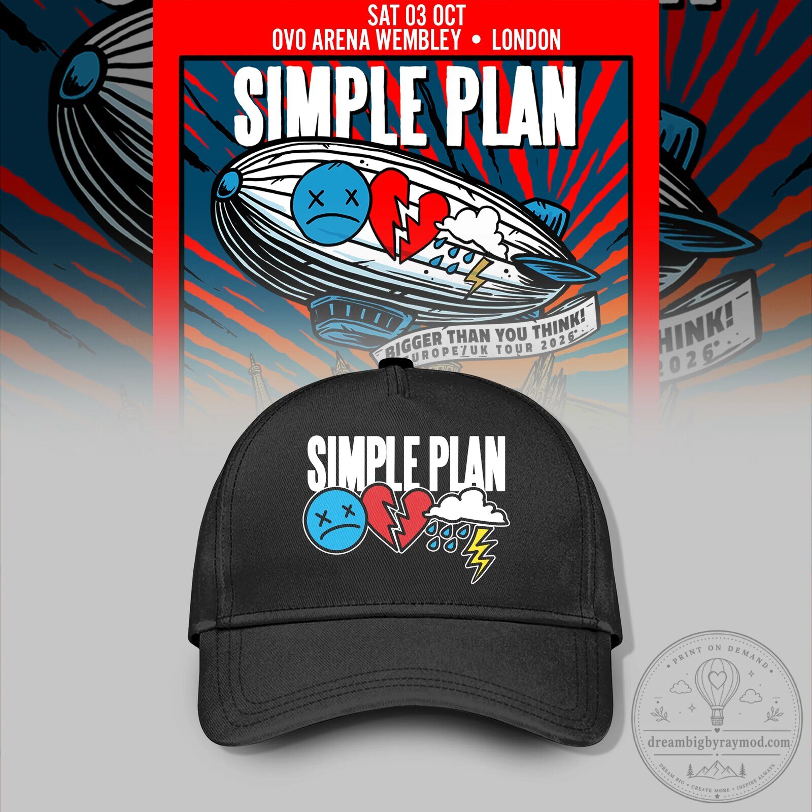 Simple Plan Bigger Than You Think Tour 2026 Black Cap Hat